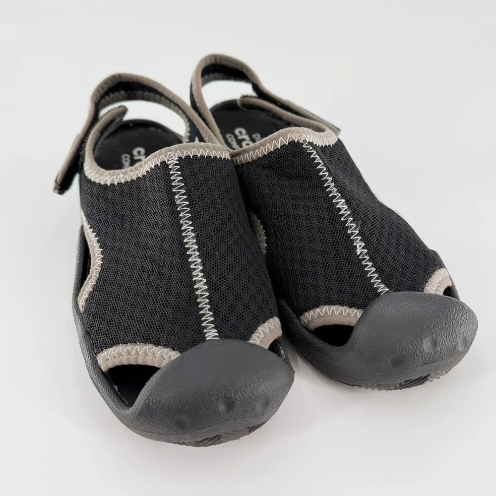CROCS Swiftwater Mesh Water Sandals Black Grey Kids Junior Size 3 J3